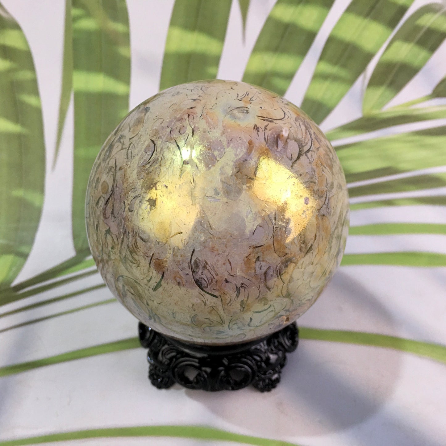 Wholesale high quality reiki natural Aura fossil Healing stone sphere ($29/kg) for decoraiotion1kg