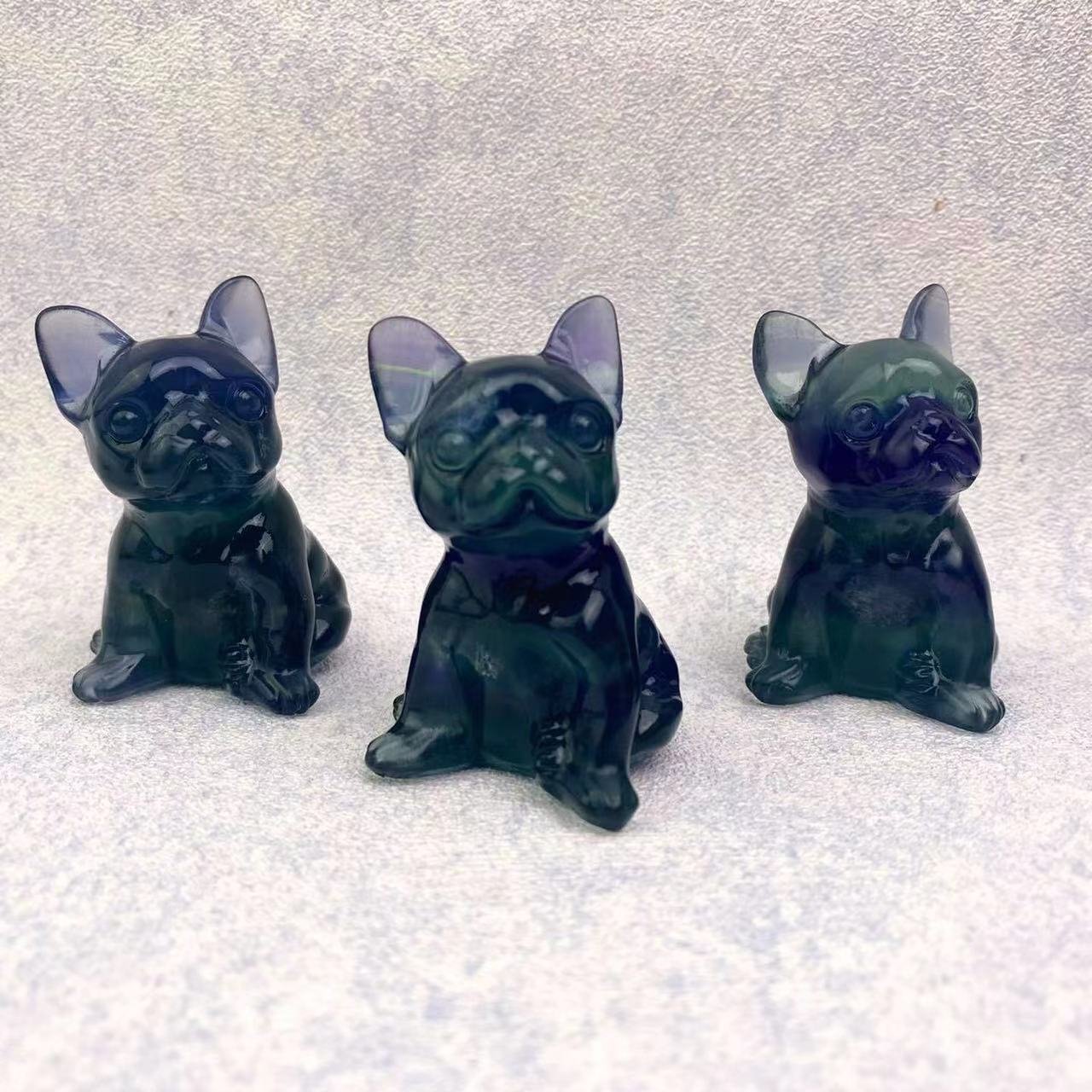 Natural Healing Crystal Animal French Bulldog Carving For Home Decoration
