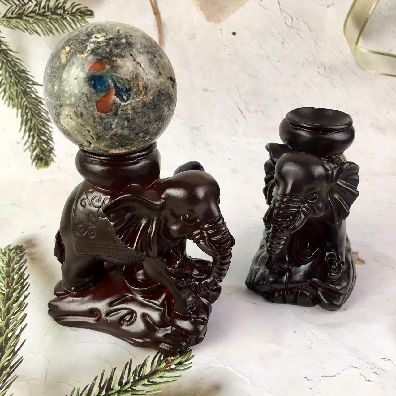 Wholesale high quality carved elephant crystal sphere stand resin elephant shape display stand