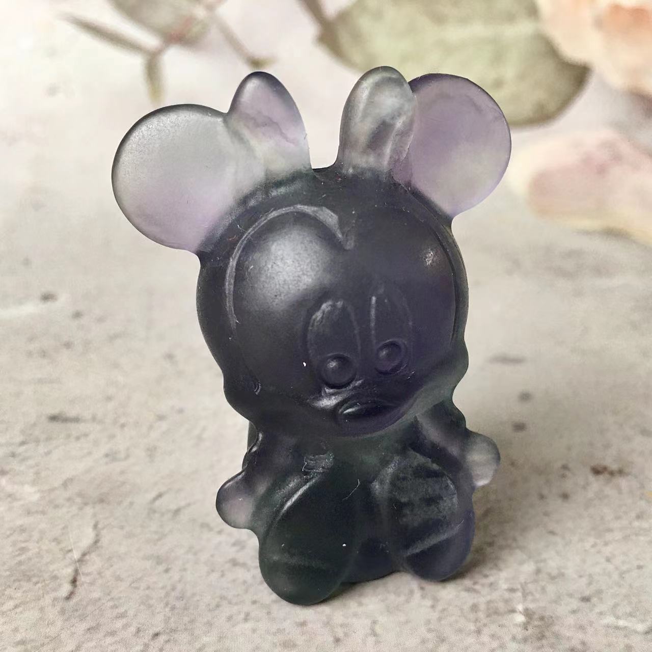 Natural crystal crafts obsidian and opal and fluroite and blue aventurine carving animal Mouse Mickey minnie mouse folk crafts for sale