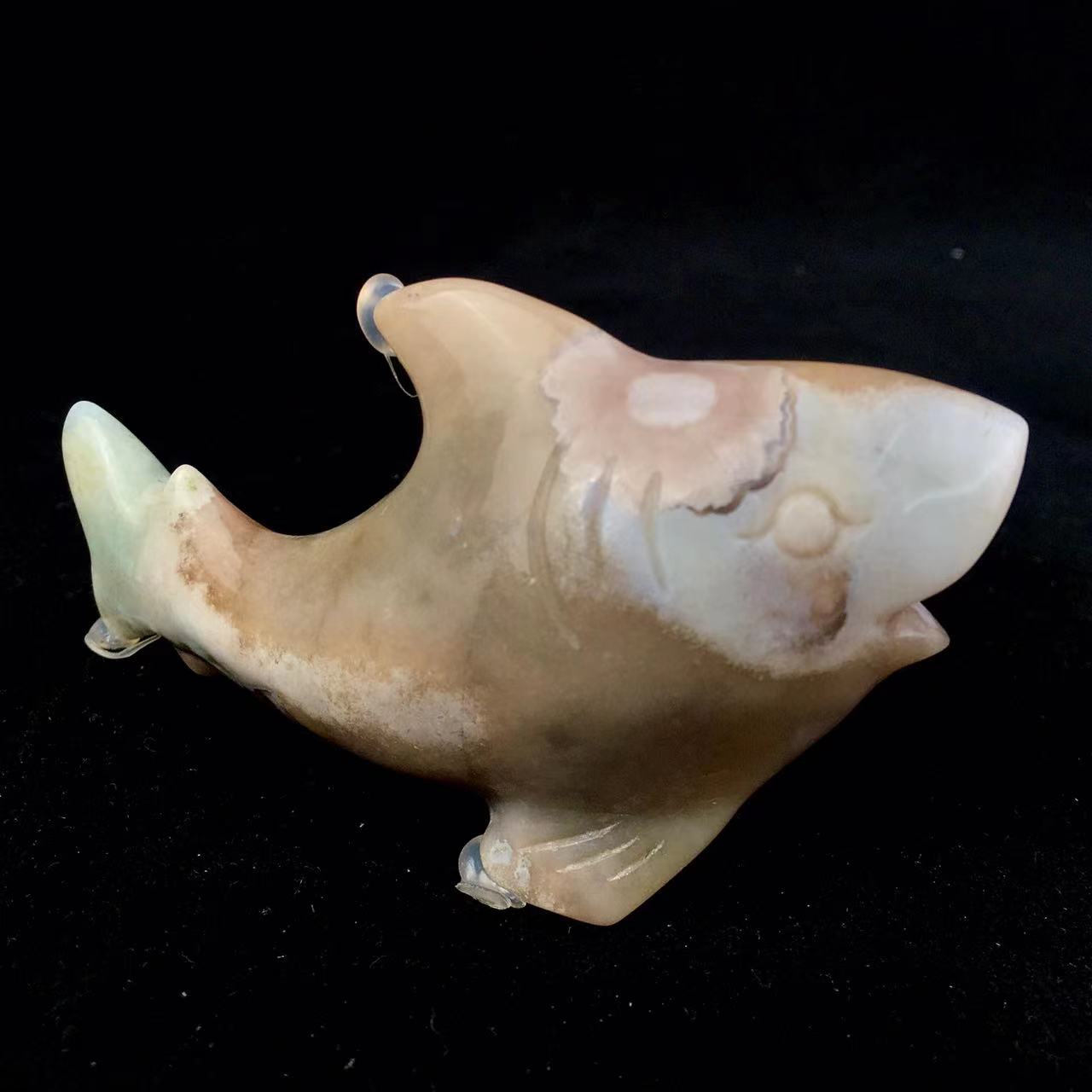 Hand Carved Natural Flower Agate Crystal Shark Sakura Cherry Blossom Agate Animal Carving