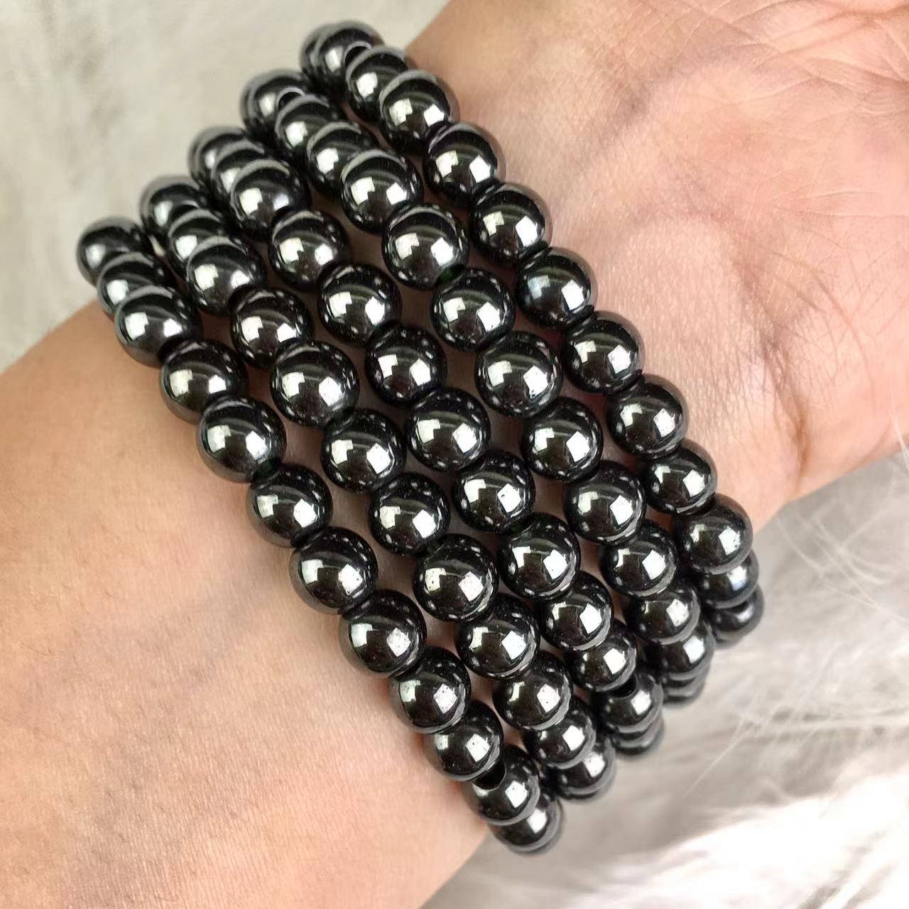 Wholesale 6mm terahertz smooth bead gemstone beaded bracelet