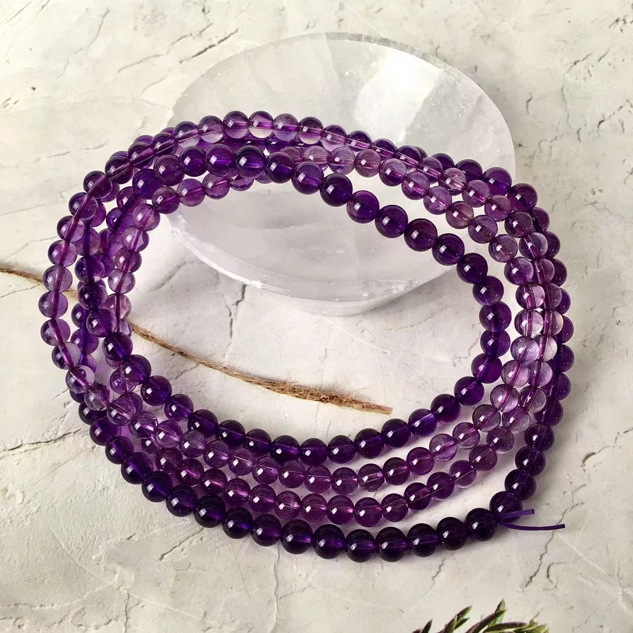 5mm Natural Amethyst Crystal Energy Stone Elastic Stretchable Amethyst Beads mutil turn Bracelet