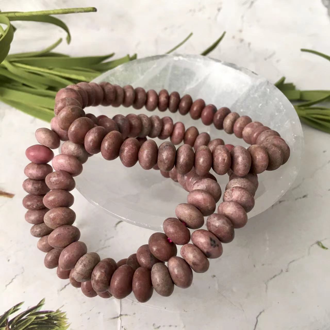 Natural Gemstone Pink Rhodonite Healing Crystal Stretch Stone Bracelet 8mm