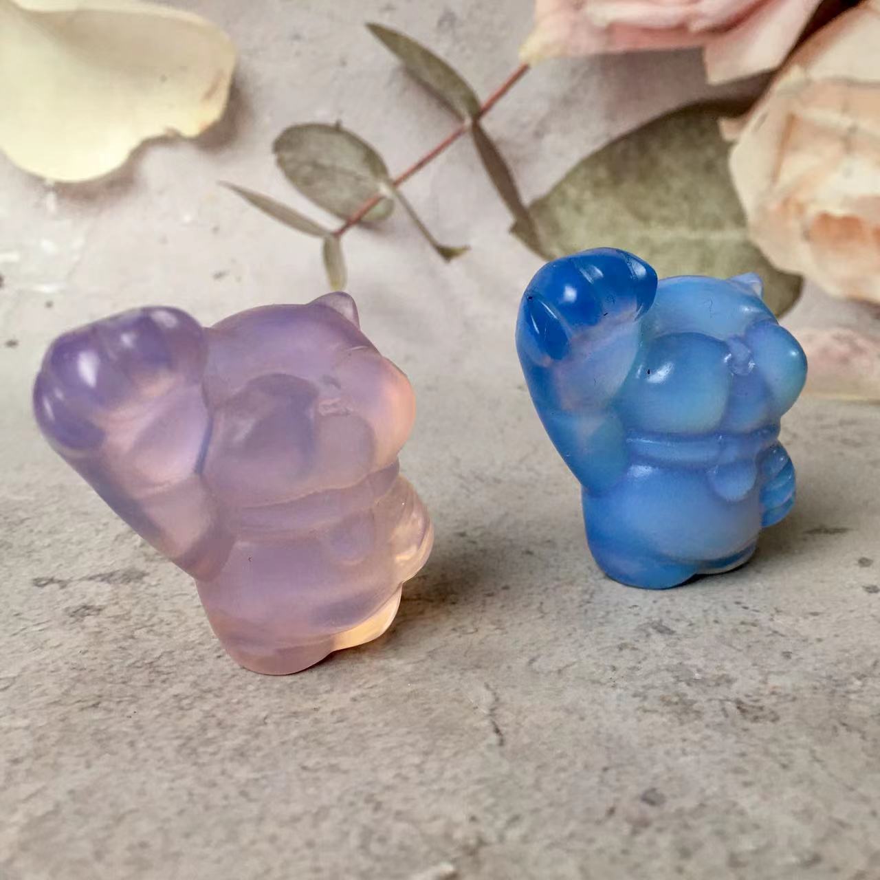 Wholesale natural crystal hand carved healing opal crystal animal fortune cat for souvenir guest