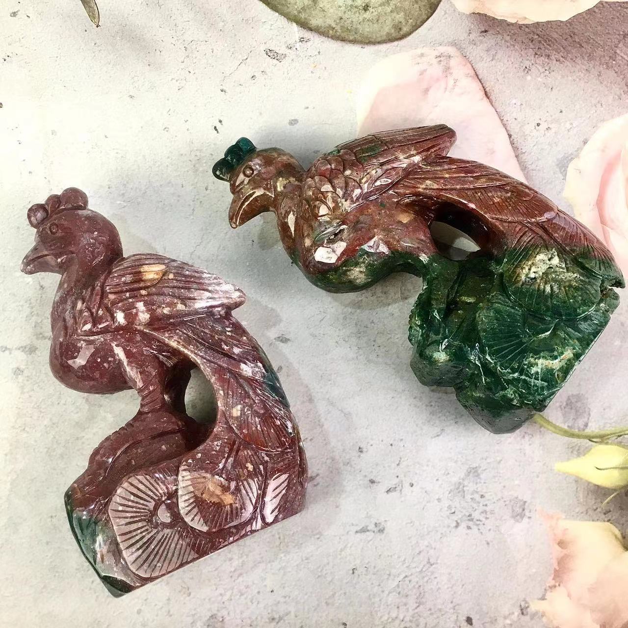 Natural crystal Ocean jasper Carvings Peacock Hand Carved Crystal gemstone for decoration
