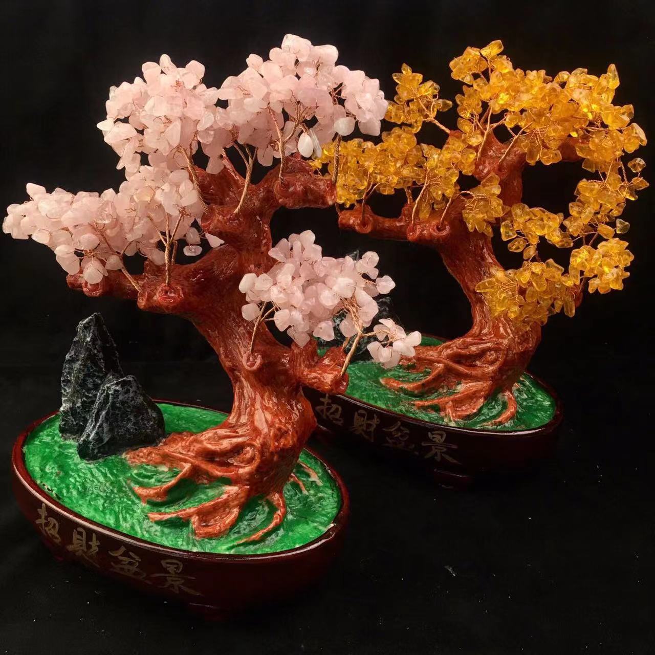 Wholesale Natural Healing Tree Pink Rose Citrine Green Aventurine Crystal Gemstone Quartz Lucky Money Tree Of Life