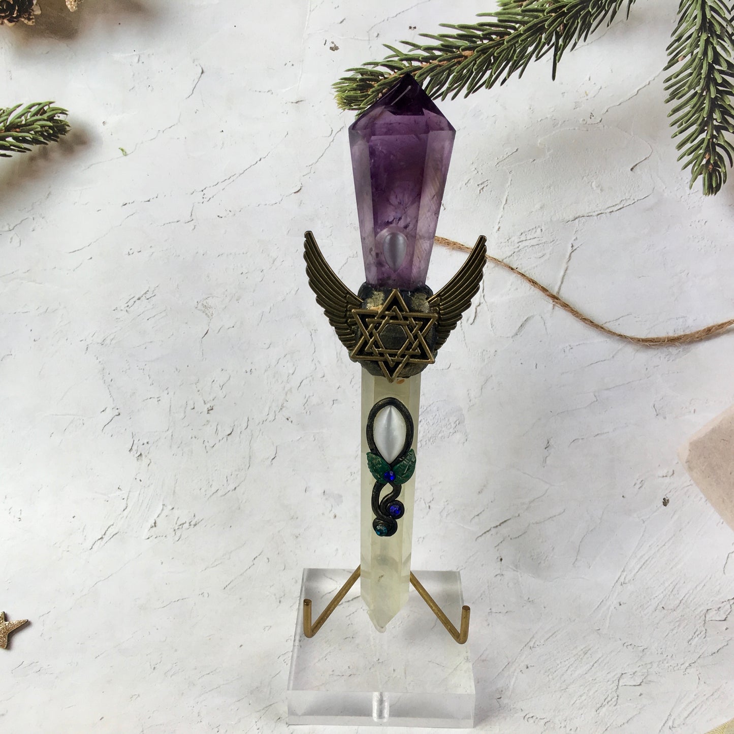Wholesale natural Crystals Healing green fluorite and citrine amethyst Wand For Decoration