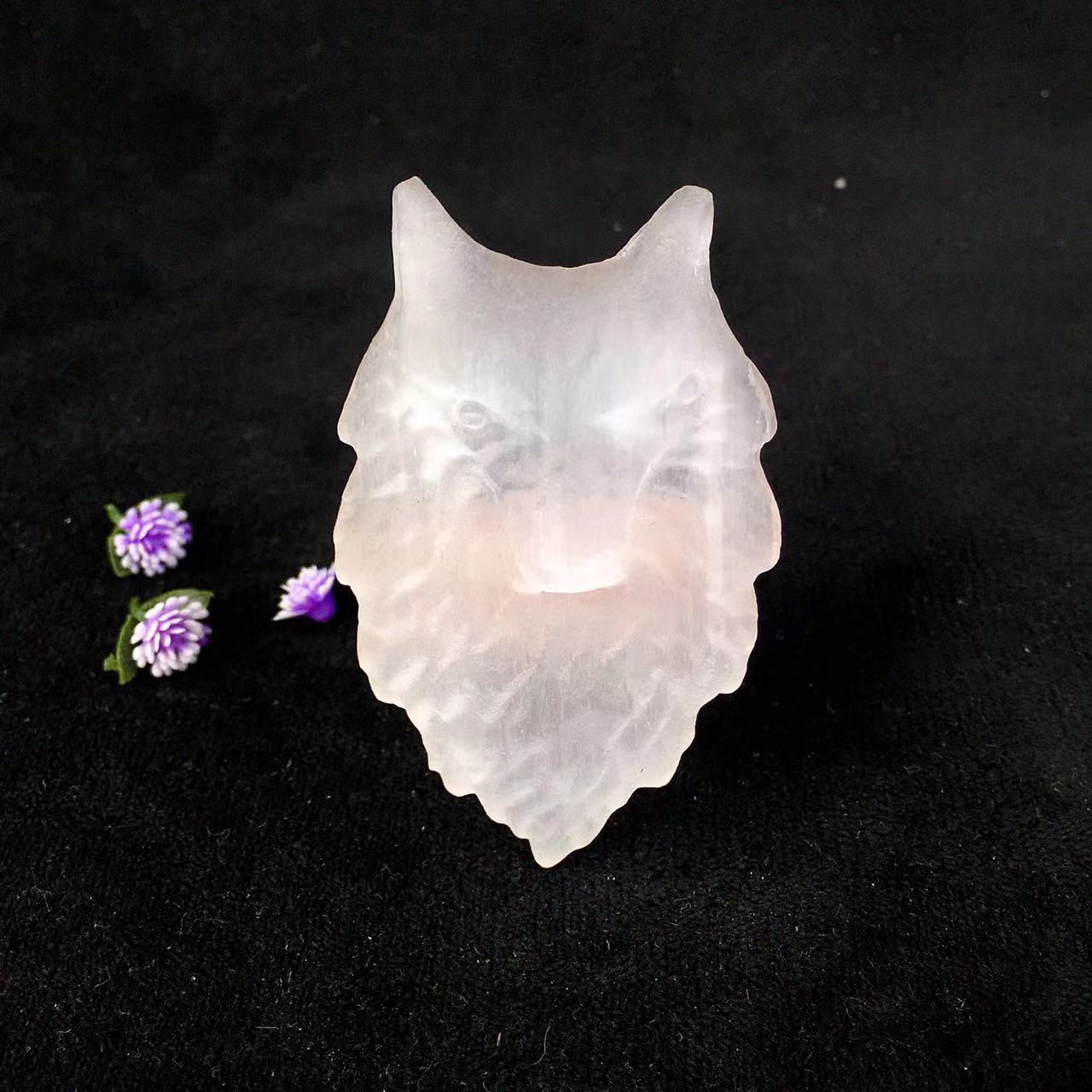 High quality wholesale Natural Crystal Selenite Wolf Head For Decoration