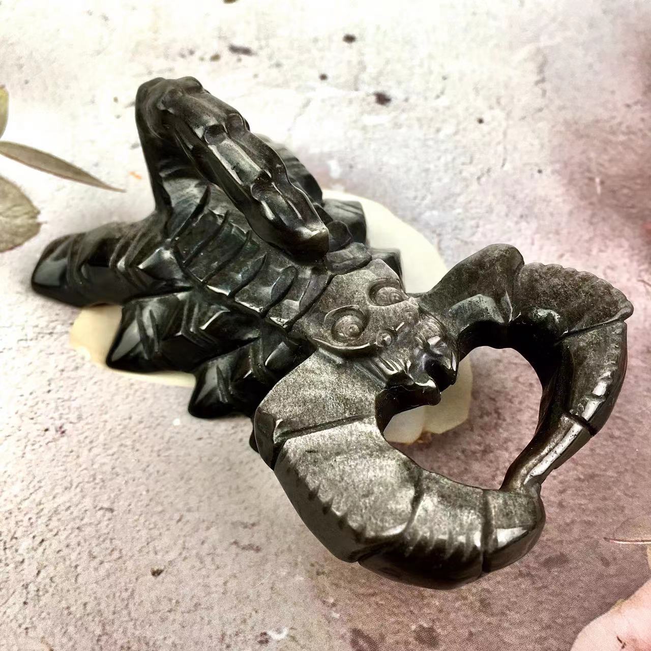 Wholesale Natural Crystal Crafts Carving Fluorite/Silver obsidian Scorpion For Decoration