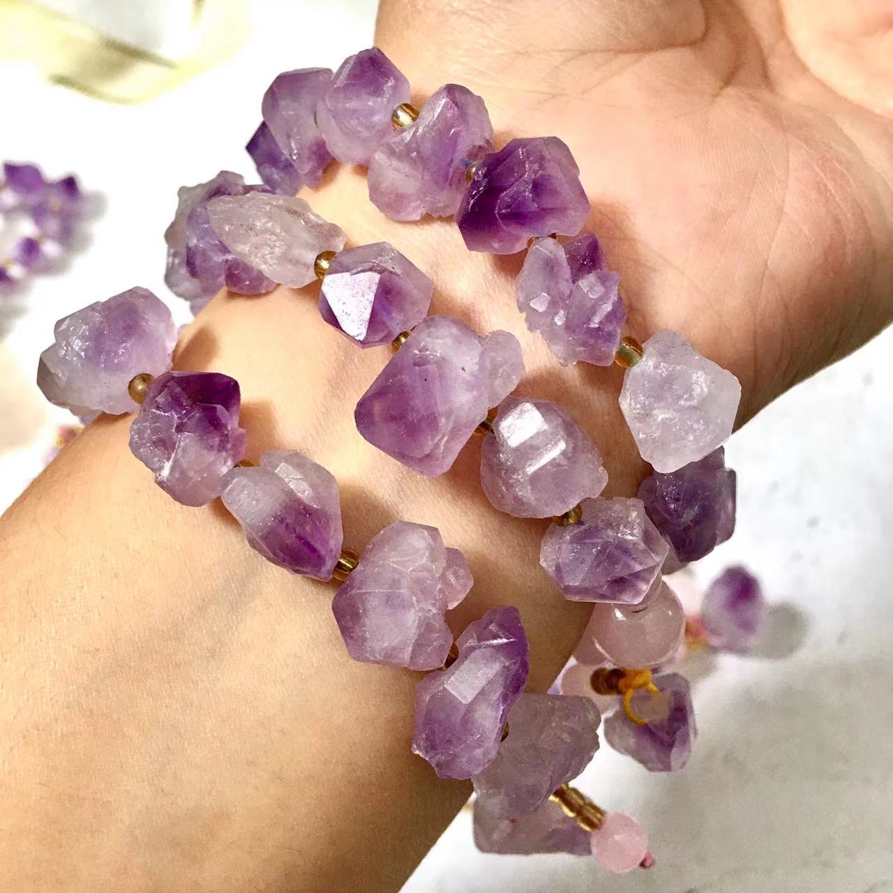 Natural Amethyst tooth Crystal Energy Stone Elastic Stretchable Amethyst Bracelet