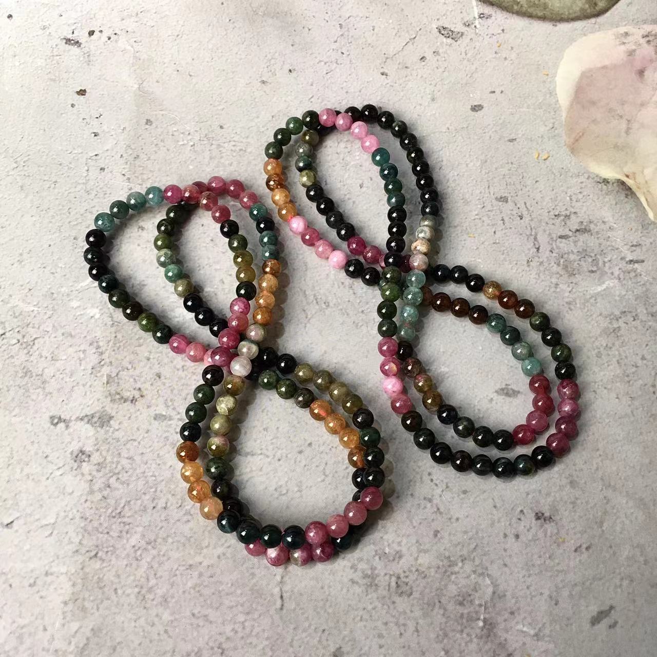4 and 5MM Watermelon Tourmaline Gemstone Natural Stone Beads Mutil turn Bracelets with Silver Plated Clasp Bracelet for Women Men Girls Healing