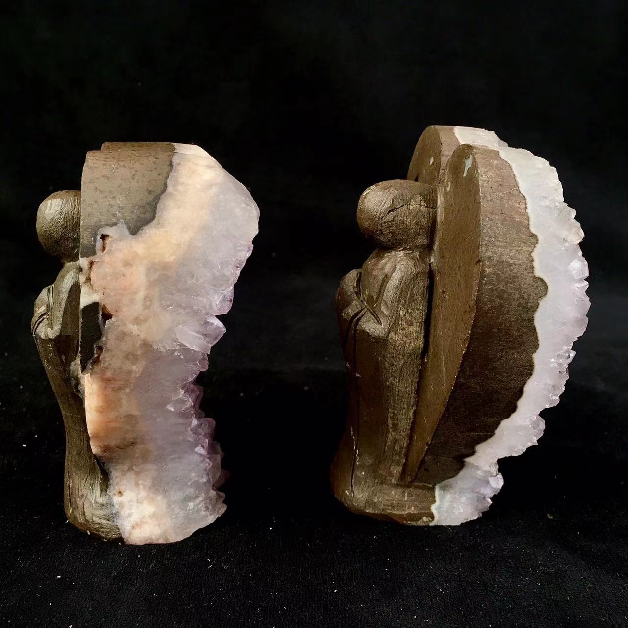 Wholesale high quality reiki natural crystal amethyst cluster angle carving for decoraiotion