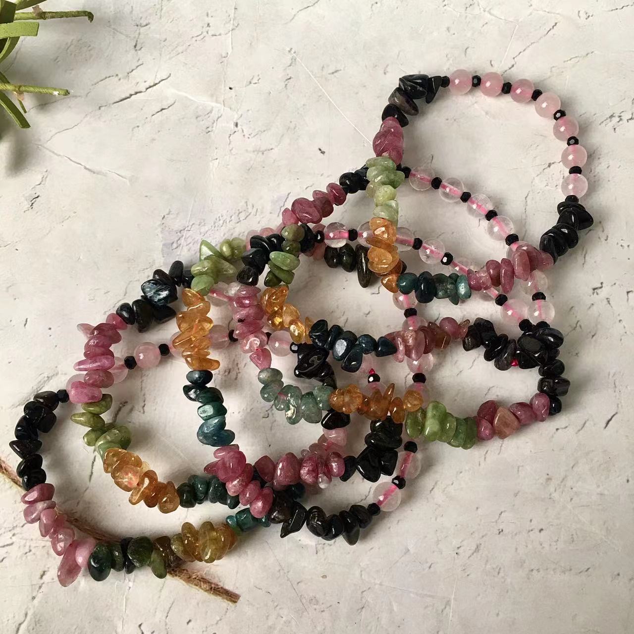 Watermelon Tourmaline Gemstone Natural Stone Beads Chips Bracelets