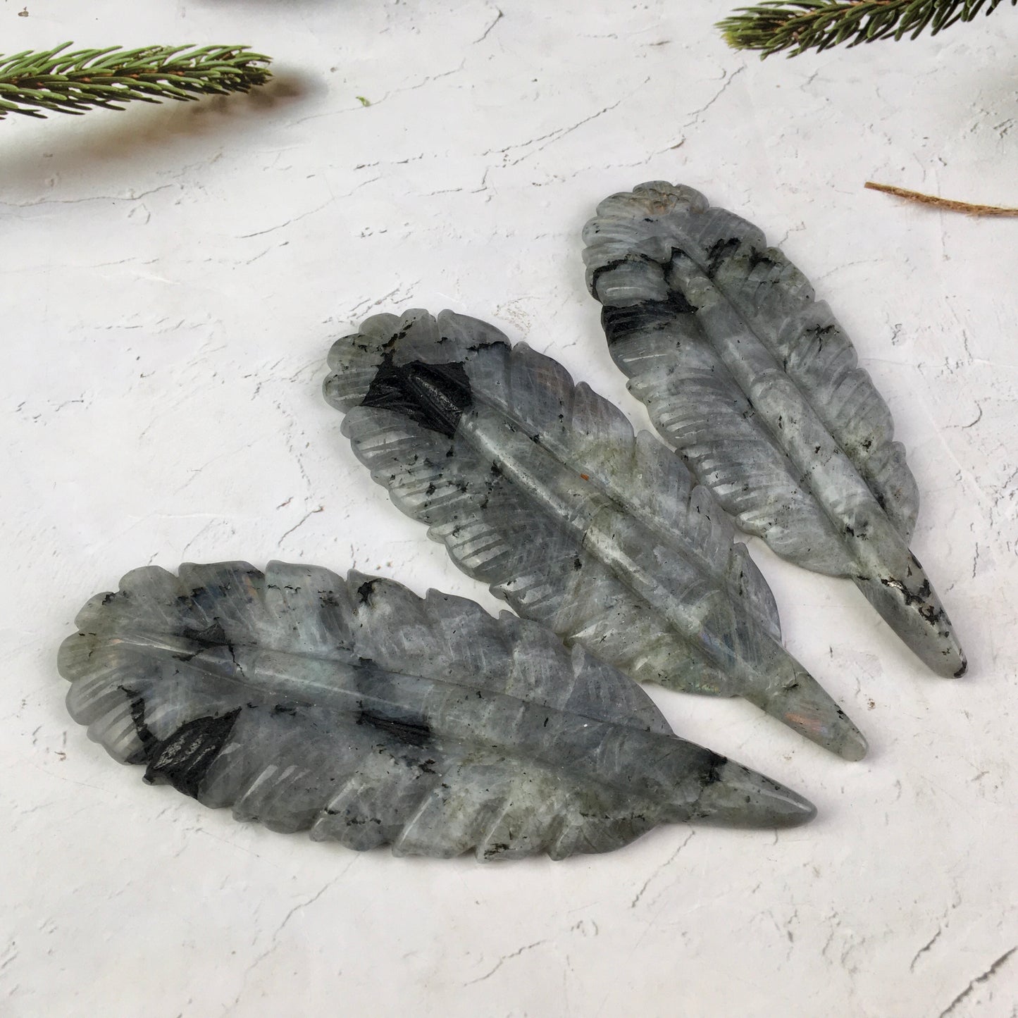 Wholesale Natural labradorite Crystal Carved halloween Ghost With Indian Feather for decoraiotion
