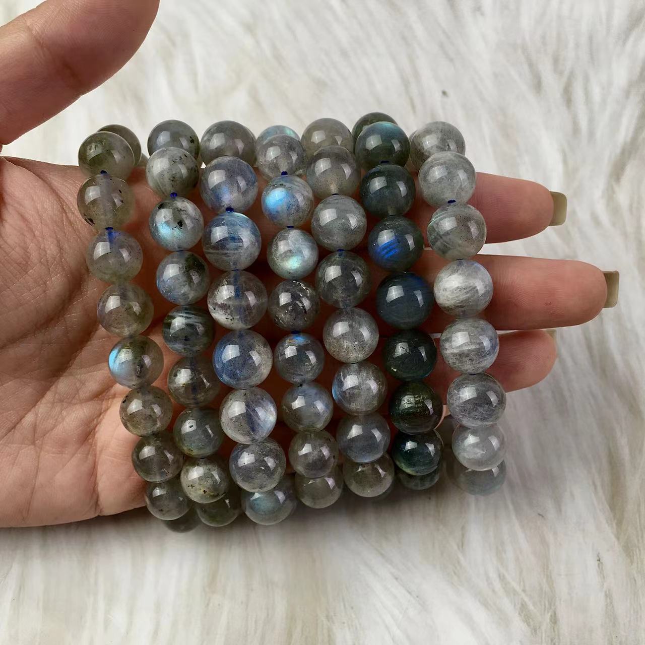 7-14MM Wholesale Natural Blue Grey Moonlight Labradorite Single Circle Bracelet Crystal Bracelet