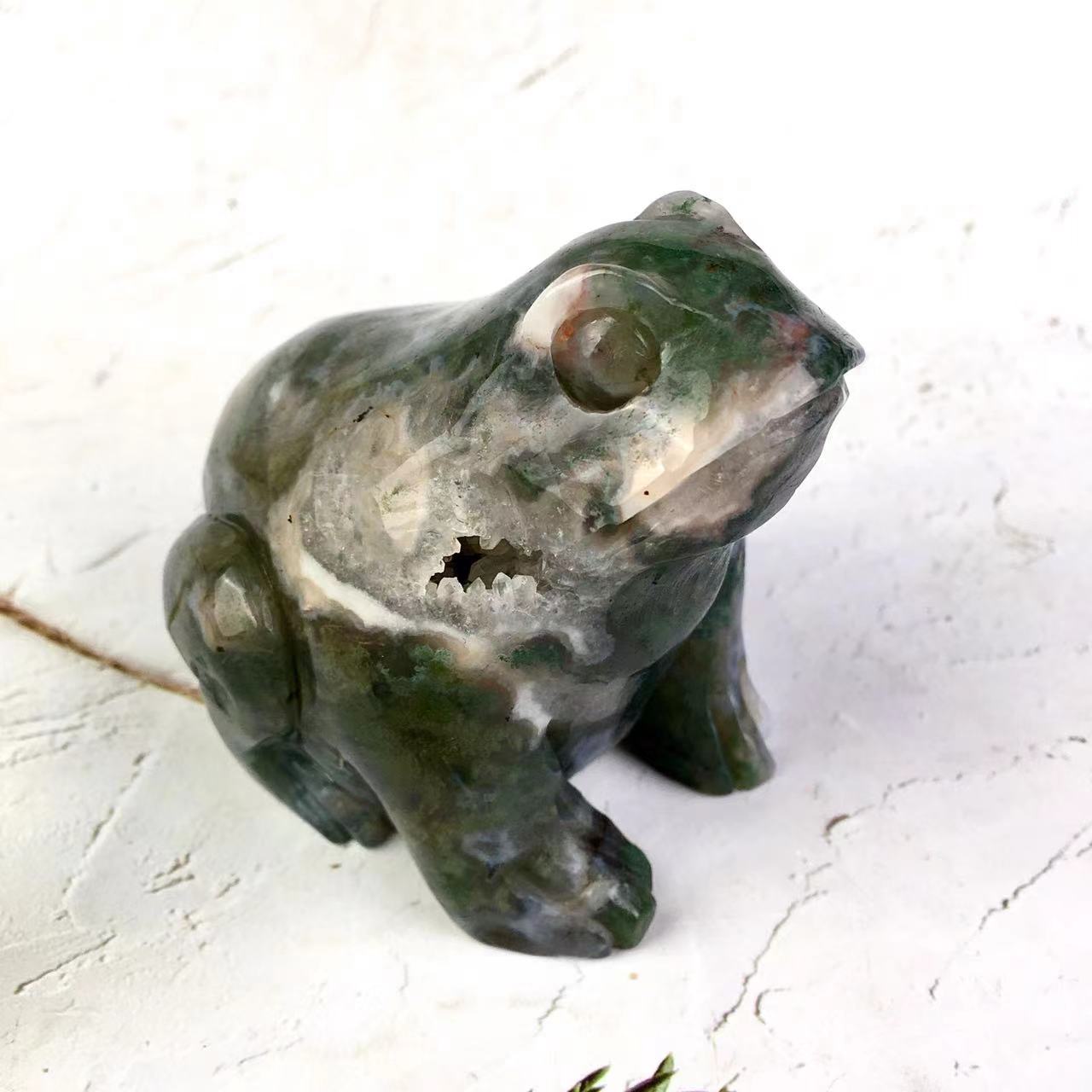 Natural Stone High Quality Moss Agate Crystal Frog For Home Decoration