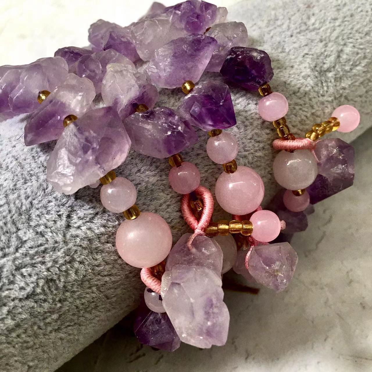 Natural Amethyst tooth Crystal Energy Stone Elastic Stretchable Amethyst Bracelet