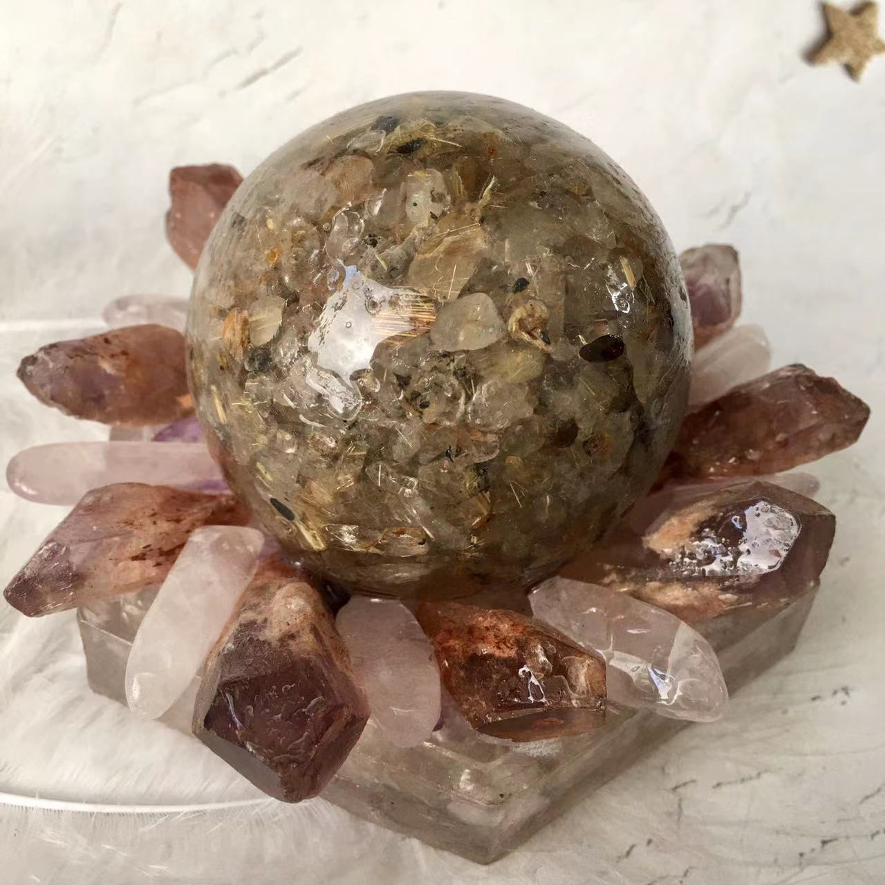 Natural healing crystals gravel chip carving epoxy resin crystal crafts crystal Potted plant