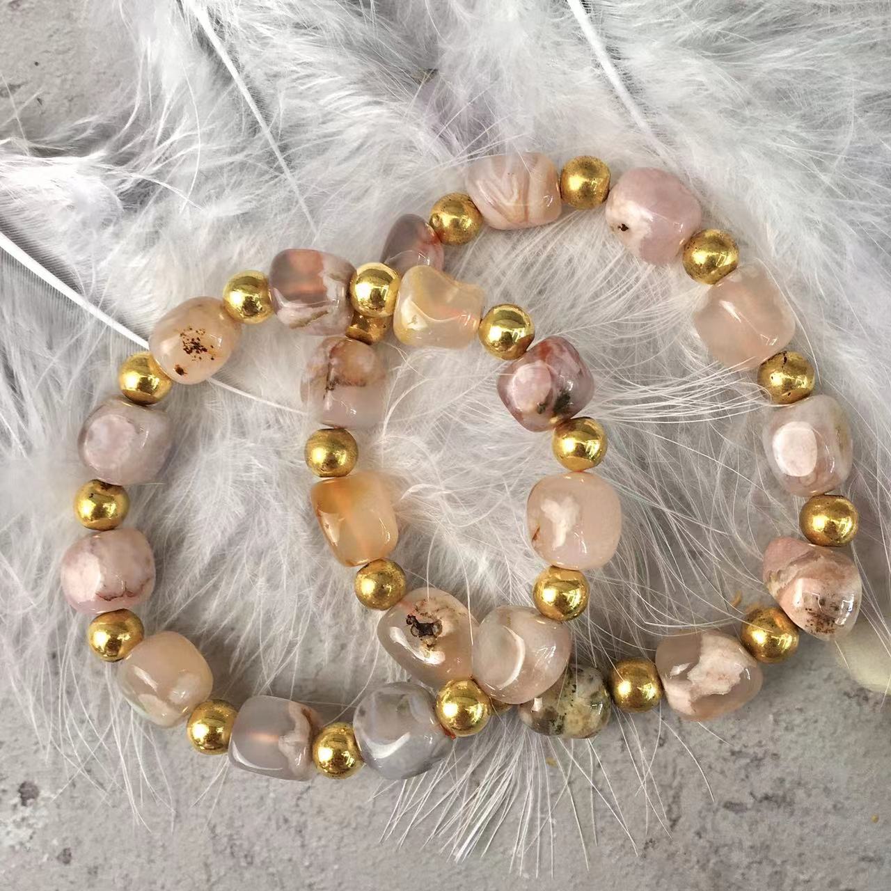 11mm Natural Sakura Agate Gemstone Beads Bracelet Healing Crystal Bead bracelet for Women