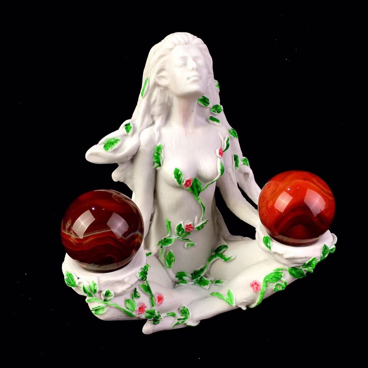 Wholesale high quality Mother Earth carving resin crystal ball display base sphere stand