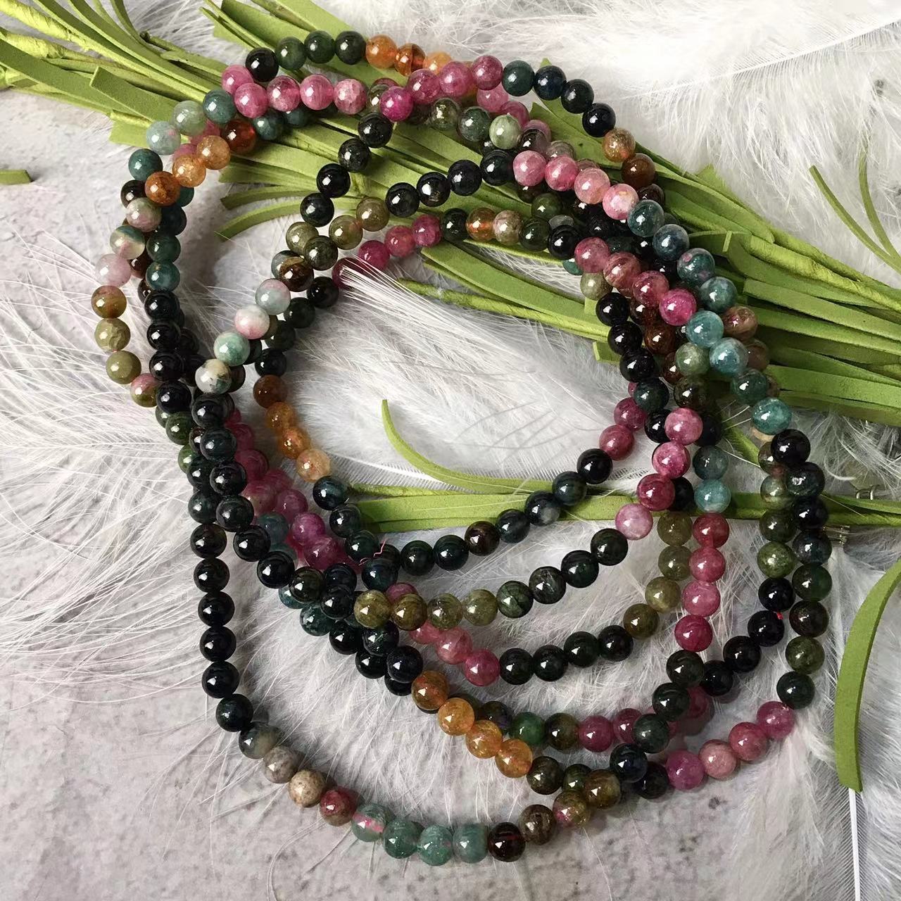 4 and 5MM Watermelon Tourmaline Gemstone Natural Stone Beads Mutil turn Bracelets with Silver Plated Clasp Bracelet for Women Men Girls Healing