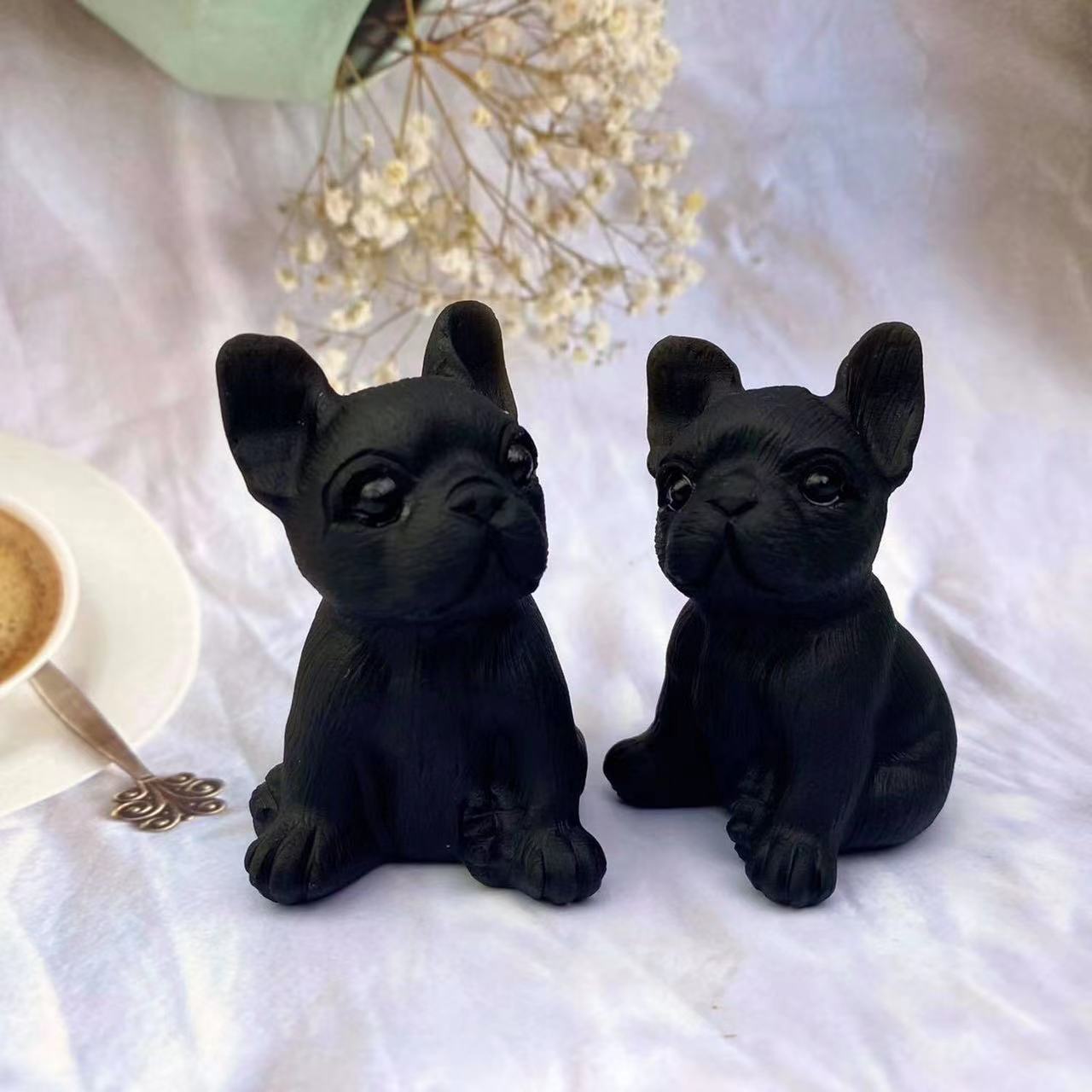 Natural Healing Crystal Animal French Bulldog Carving For Home Decoration