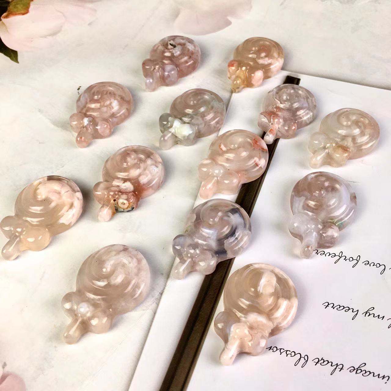 Wholesale Natural Crystal Stone Hand Carved Sakura Agate Lollipop Healing Crystals For Decoration