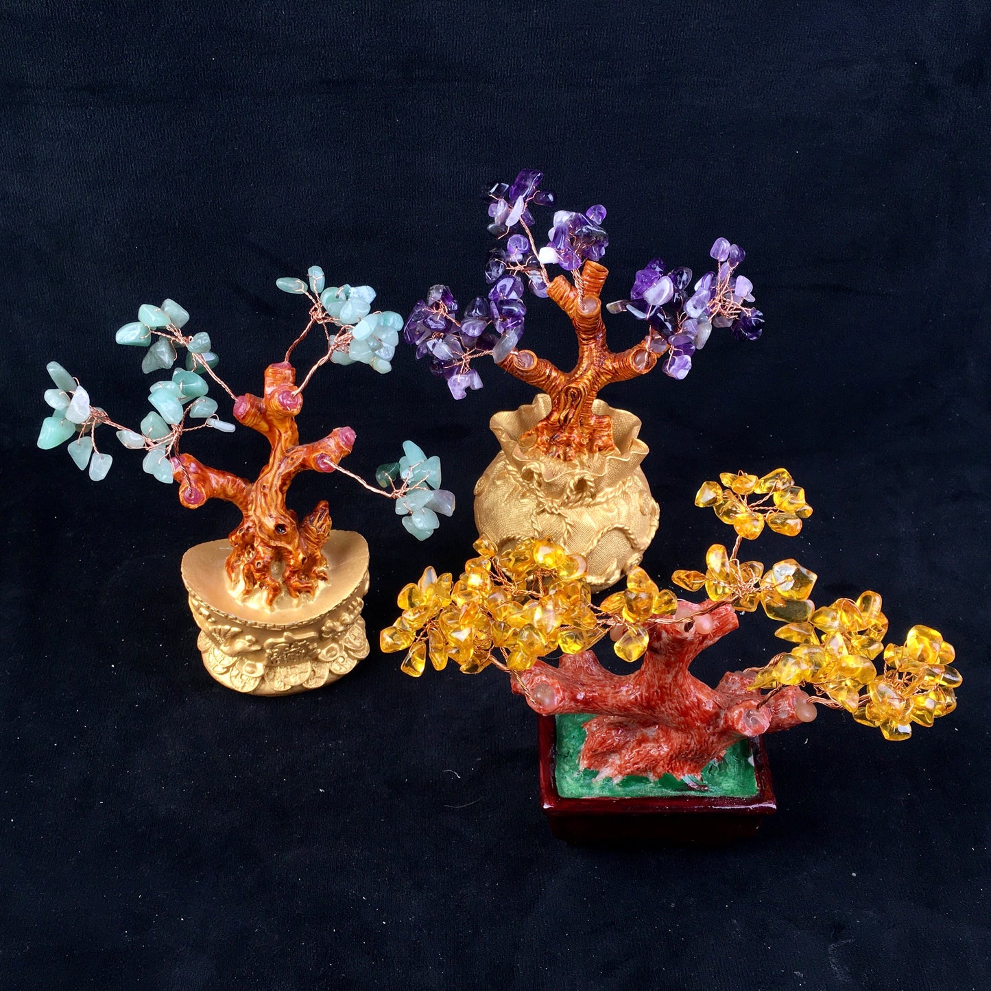 Wholesale creative Crystal Crafts Good Fortune Money Tree green aventurine rose quartz citrine and dream amethyst Home Decor Sculpture Polyresin Pachira tree for decoraiotion