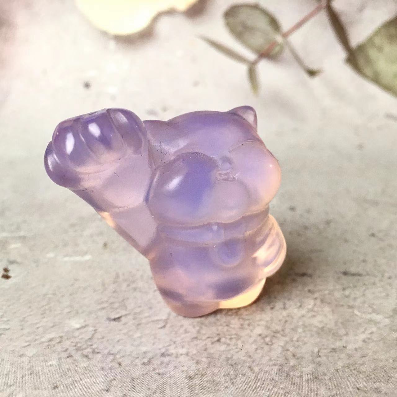 Wholesale natural crystal hand carved healing opal crystal animal fortune cat for souvenir guest