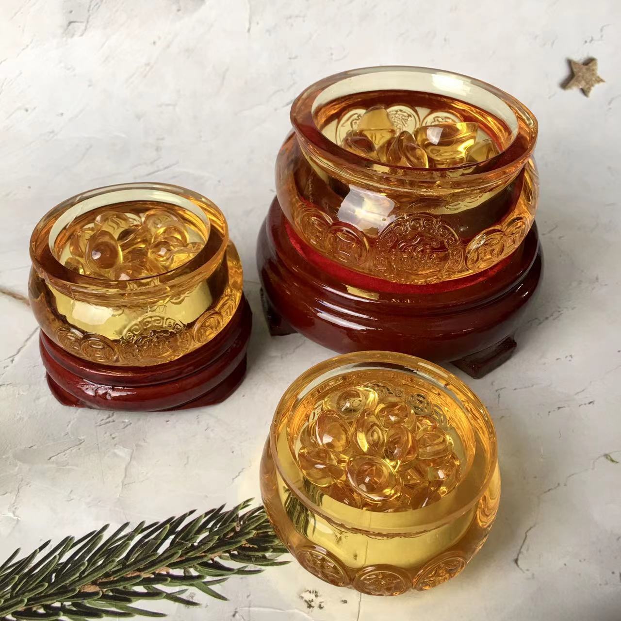 Wholesale Crystal Small Treasure Basin Bowl Ingot Yellow Glaze Cornucopia for Feng Shui Decoration