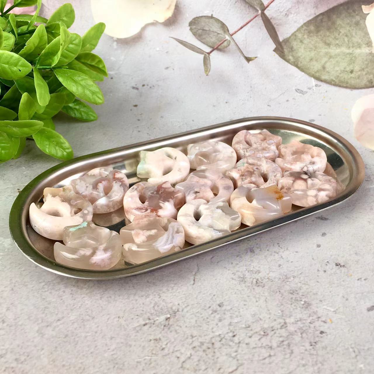 High quality wholesale Natural Crystal Sakura agate Star and Moon For Decoration