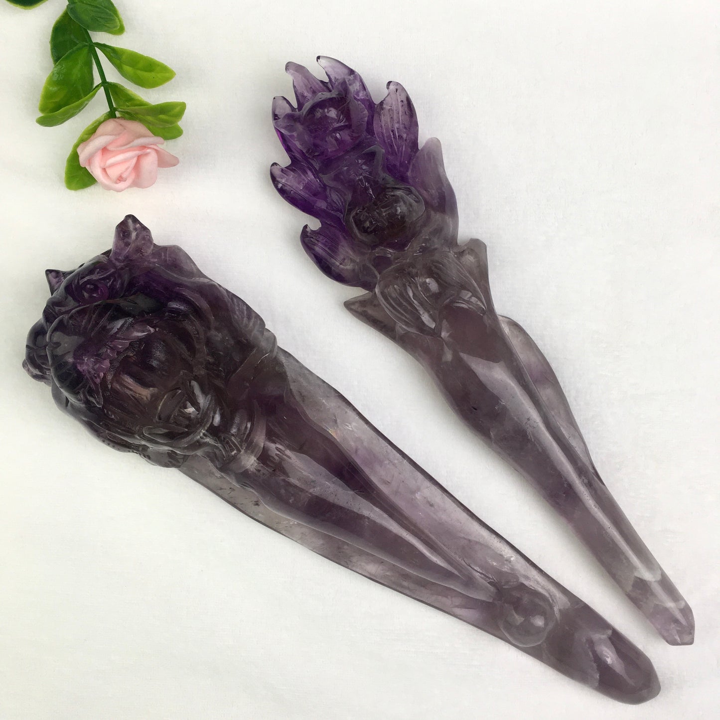 Wholesale natural truncheon amethyst fox rose and lion and rose quartz rose wand specimen amethyst wand and rose quartz wand raw stone feng shui quartz for decoraiotion