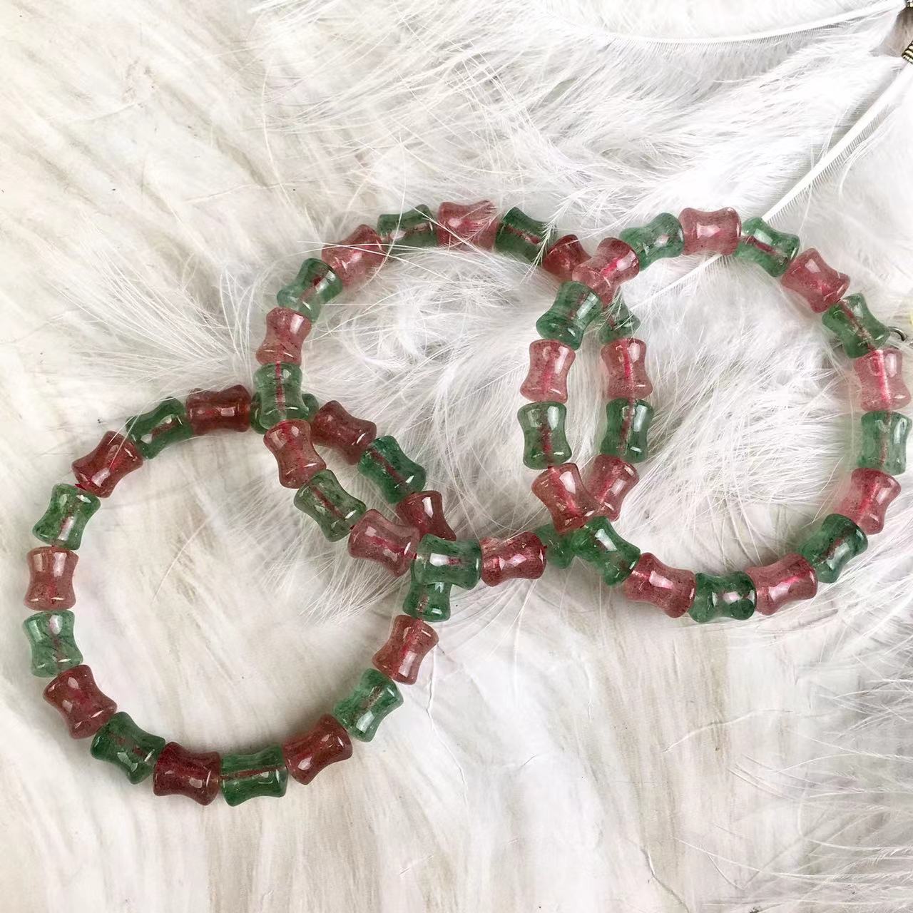 New Natural Strawberry Crystal Bracelet /Bangle Women's crystal Green strawberry and red strawberry bracelet 6mm