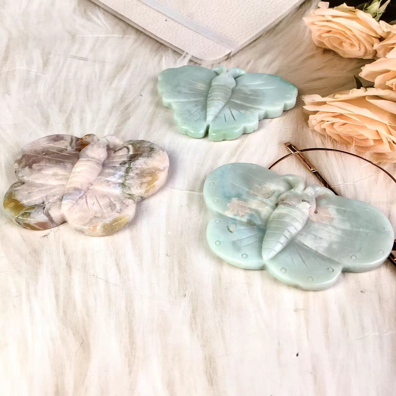Wholesale natural Sakura Agate butterfly Crystal Hand Craved For Decoration