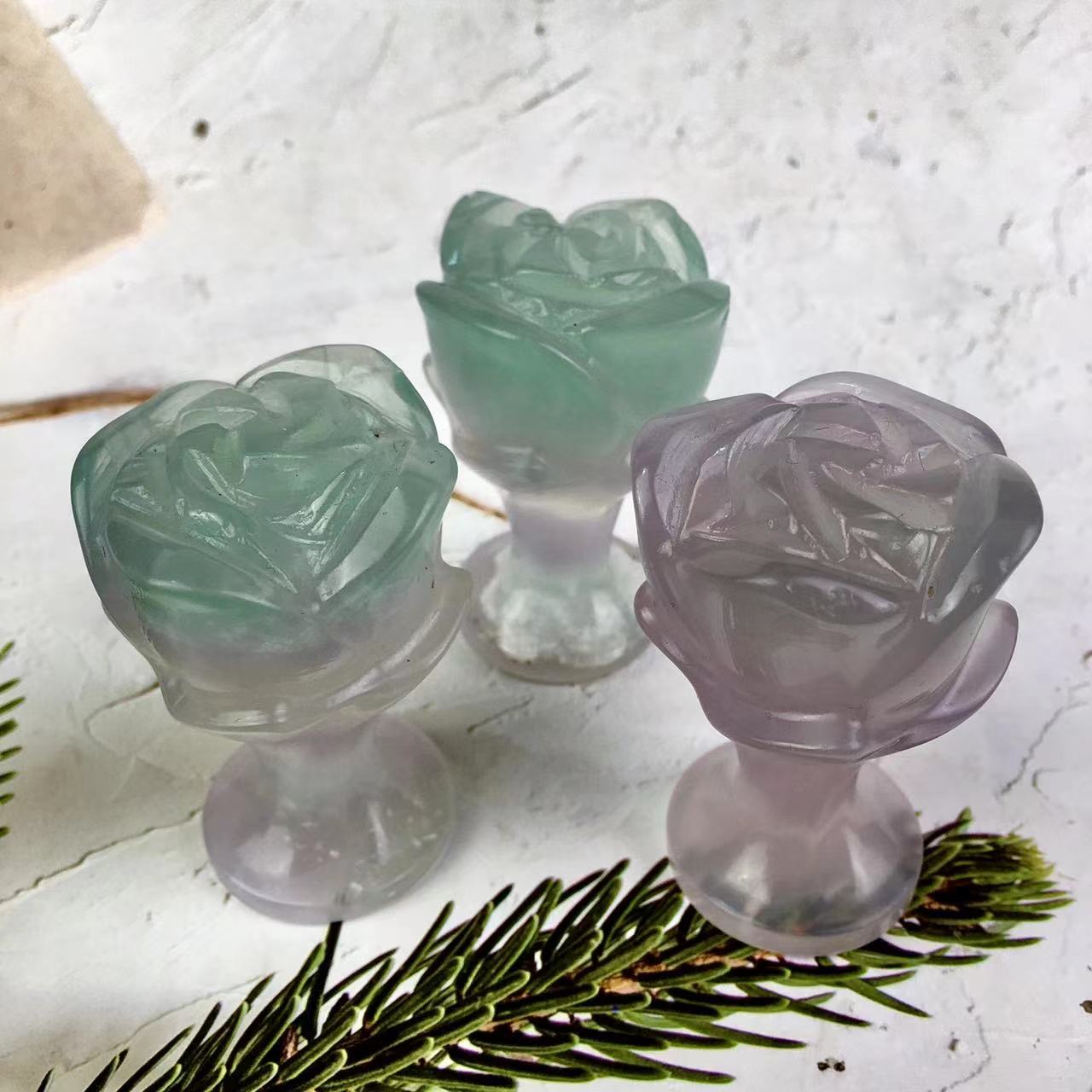 Hand Carved Flower Fluorite Gemstone Carving Hand Carved Natural Stone Flower For Decoration Healing Flower For Home Decor