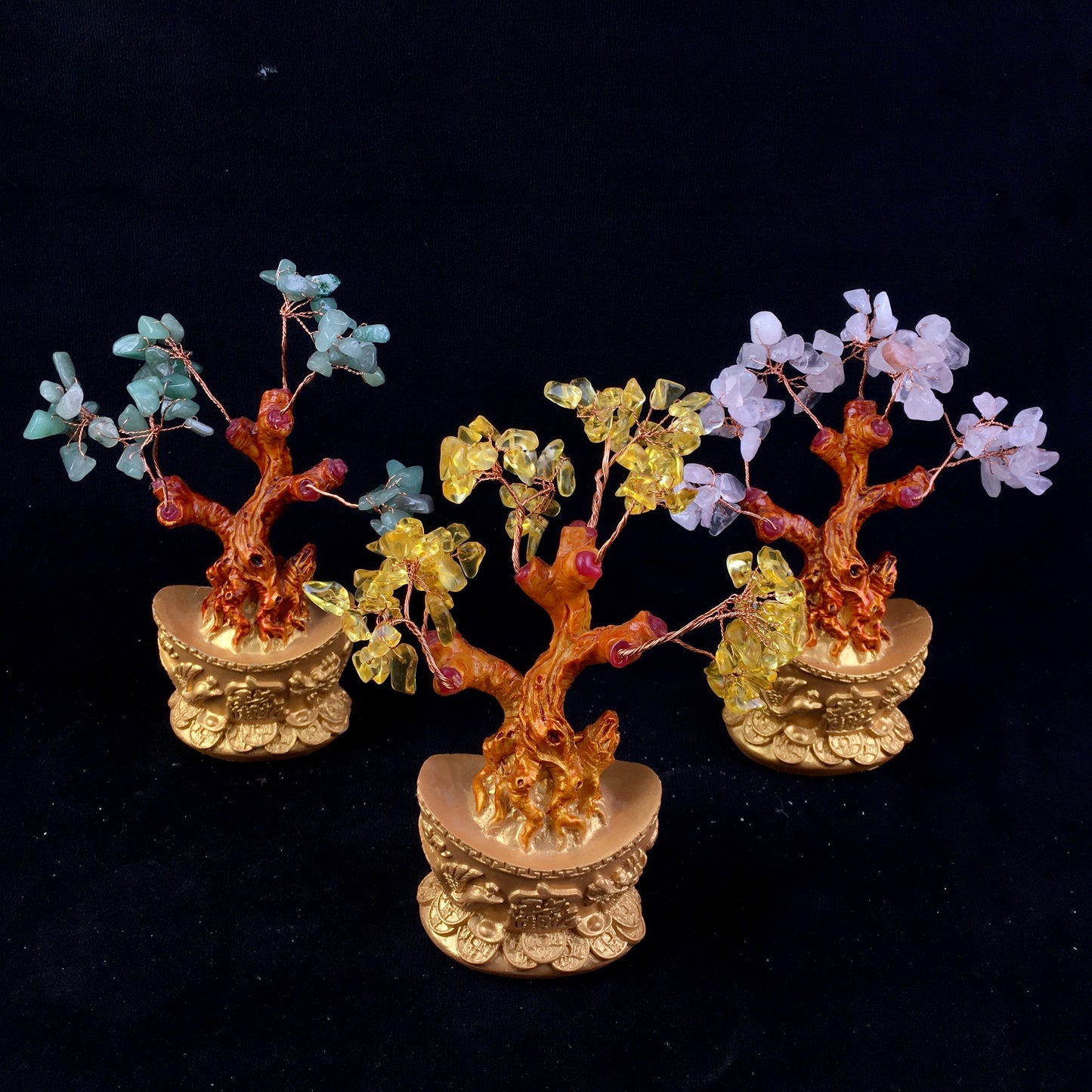 Wholesale creative Crystal Crafts Good Fortune Money Tree green aventurine rose quartz citrine and dream amethyst Home Decor Sculpture Polyresin Pachira tree for decoraiotion
