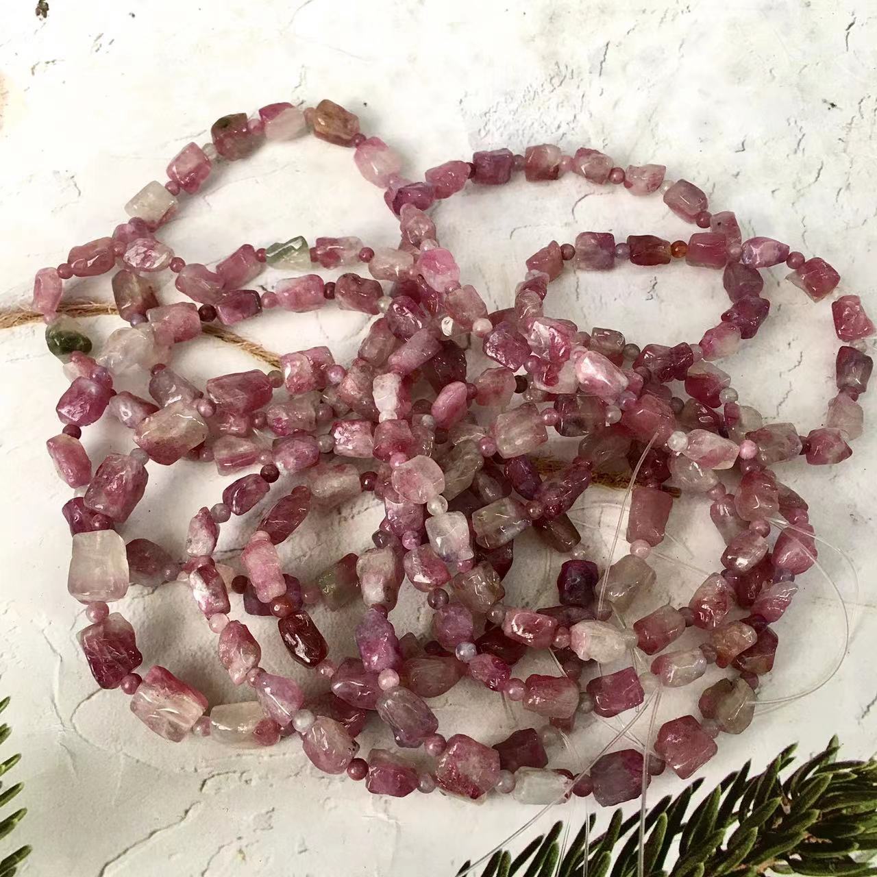 Natural Stone chips High Grade 6/8/10 mm Pink Tourmaline chip Bracelet