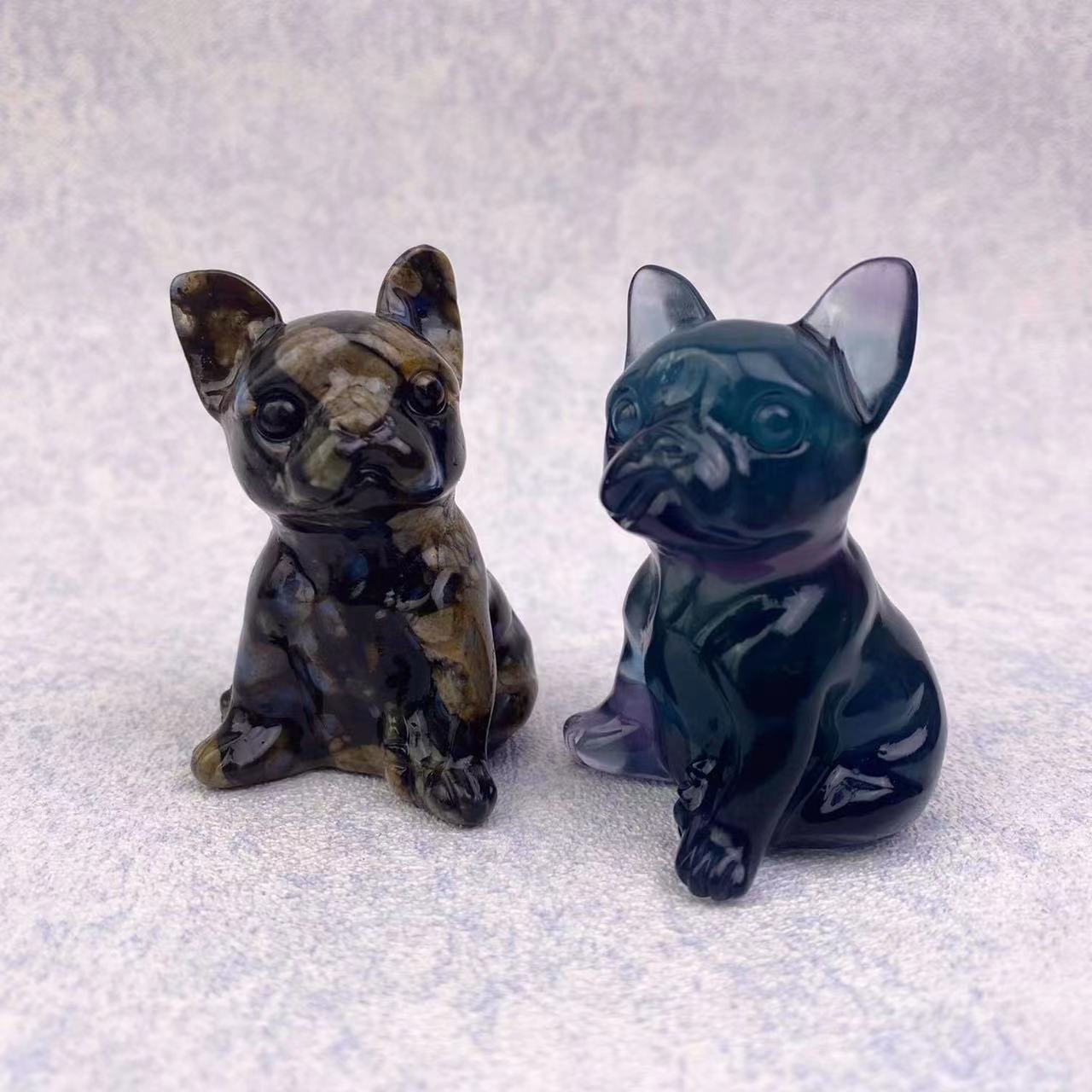 Natural Healing Crystal Animal French Bulldog Carving For Home Decoration