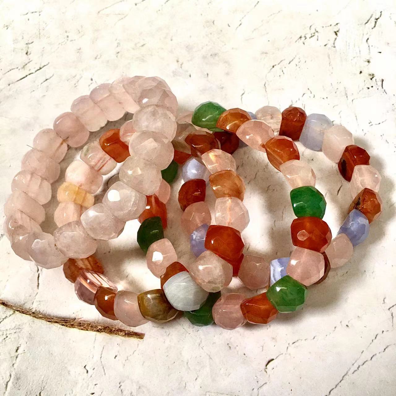Gorgeous Bracelet Bangle Rose Quartz Mix crystal Double Drill Bracelet