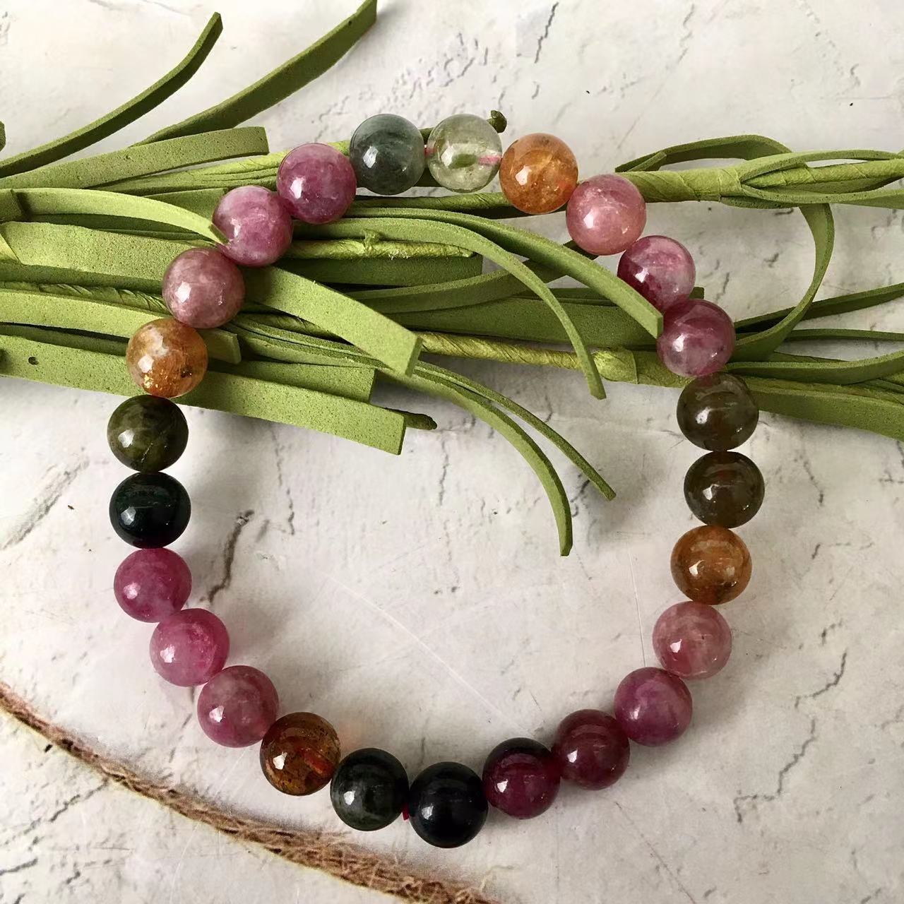 7MM Watermelon Tourmaline Gemstone Natural Stone Beads Bracelets for Women Men Girls Healing