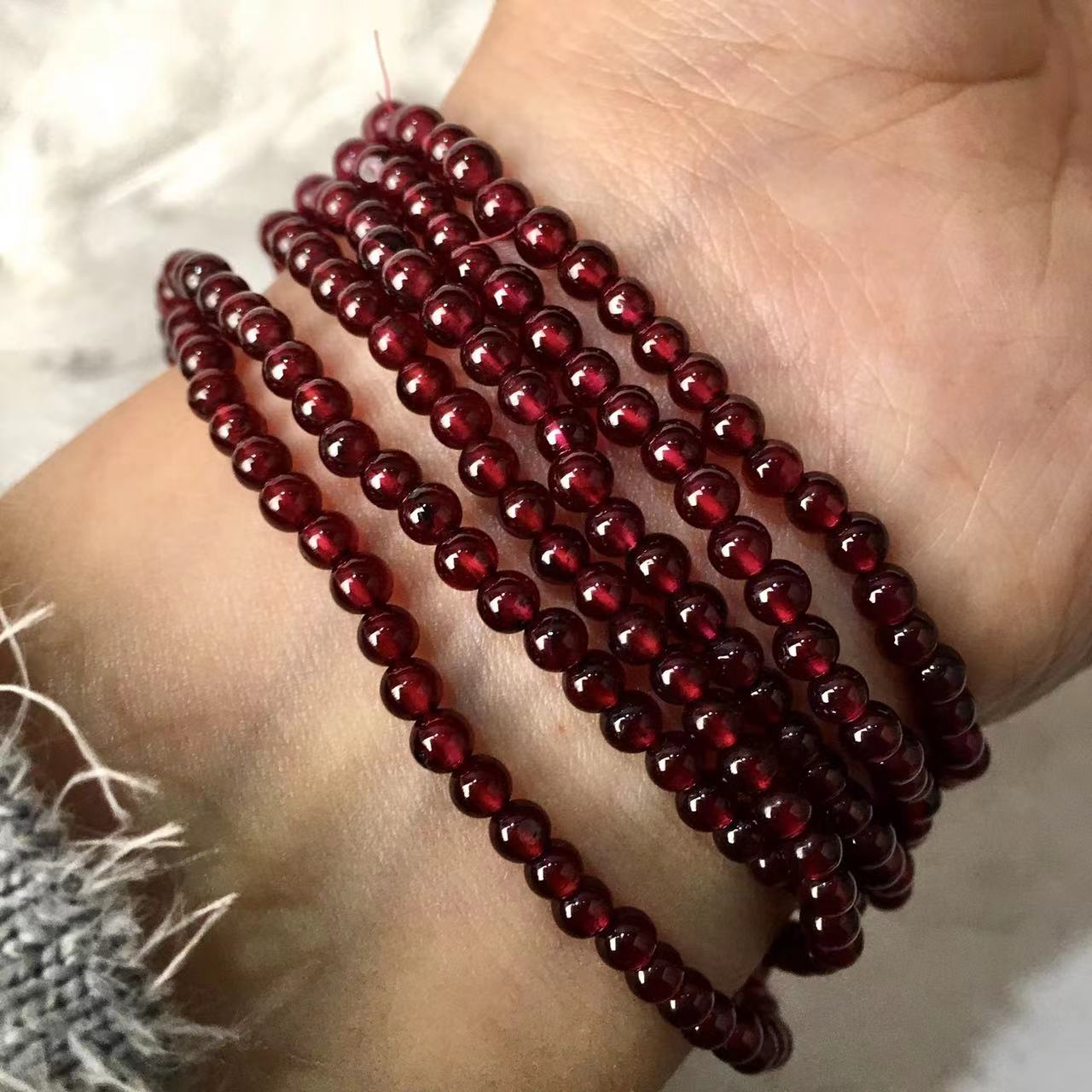 Natural Polish Red Garnet Gemstones Healing Crystal 3/4mm Round Beads Stretch mutil turn Bracelet
