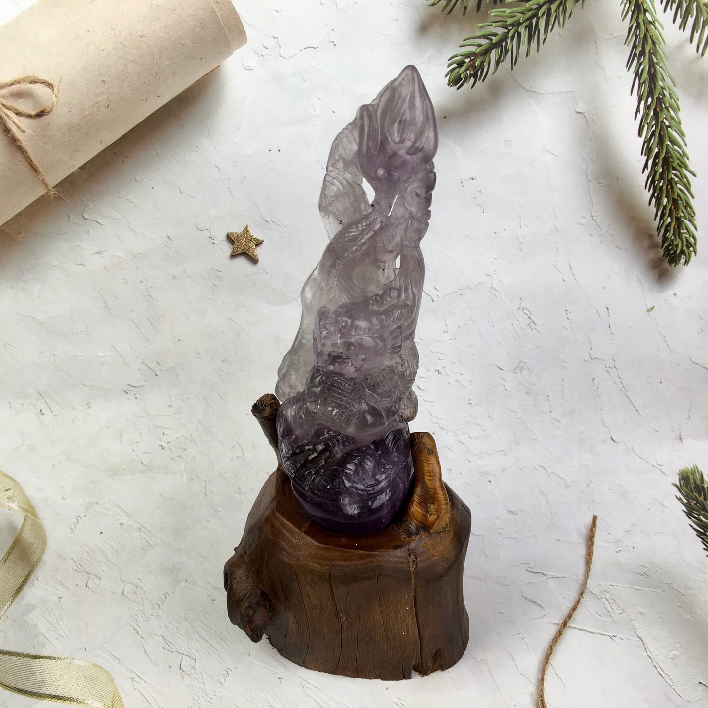 Wholesale natual crystals healing stones amethyst fox and dragon wand crystal amethyst wand for decoraiotion