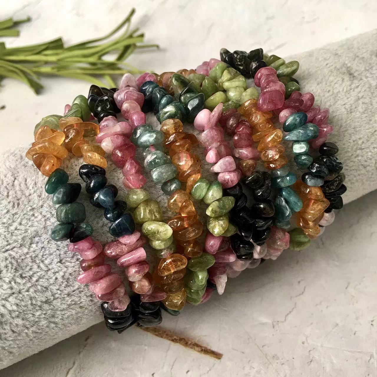 Watermelon Tourmaline Gemstone Natural Stone Beads Chips Bracelets