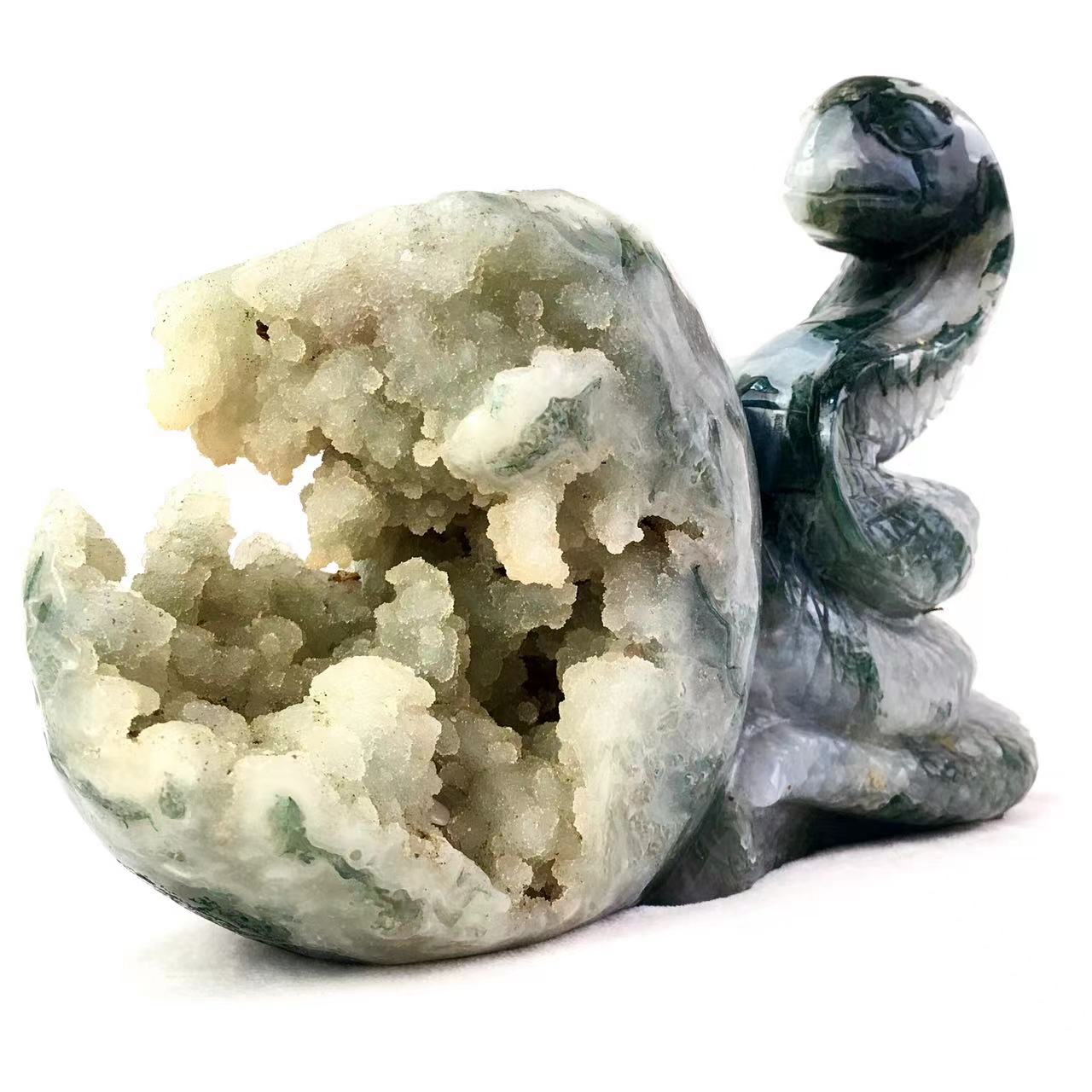 Wholesale natural crystal carving animals gemstones folk crafts healing crystal Moss agate snake hand carved