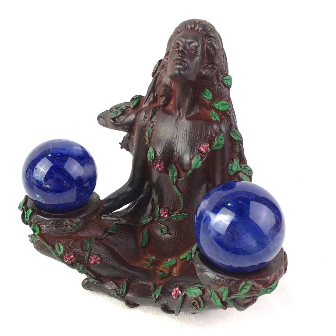 Wholesale high quality Mother Earth carving resin crystal ball display base sphere stand