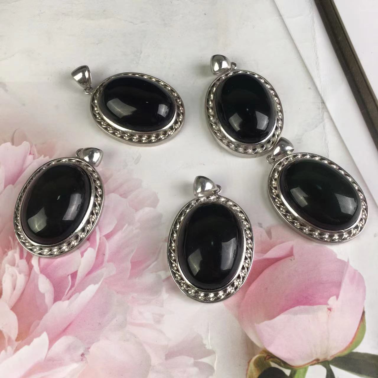 High quality wholesale Natural Crystal Black Obsidian pendant For Decoration
