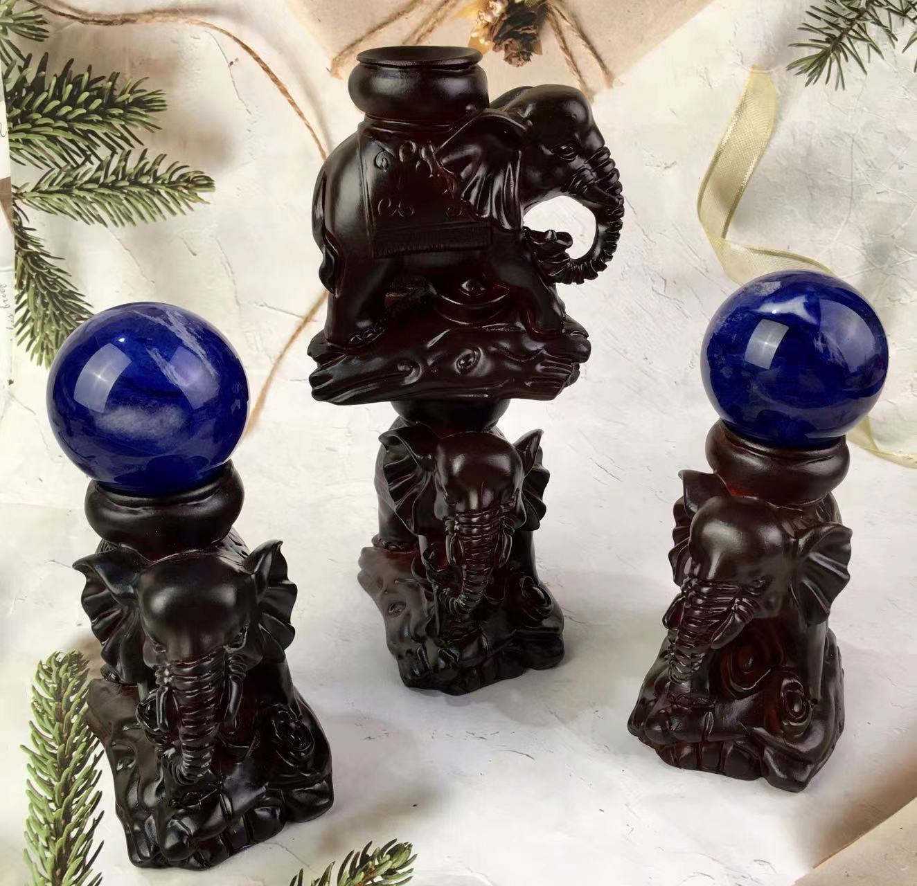 Wholesale high quality carved elephant crystal sphere stand resin elephant shape display stand