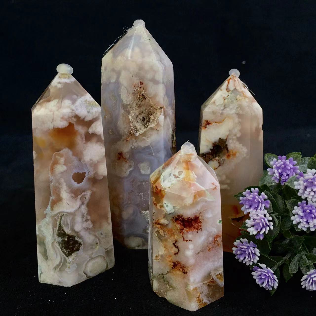 Wholesale Natural Quartz Crystal Sakura agate Tower for decoraiotion 1kg