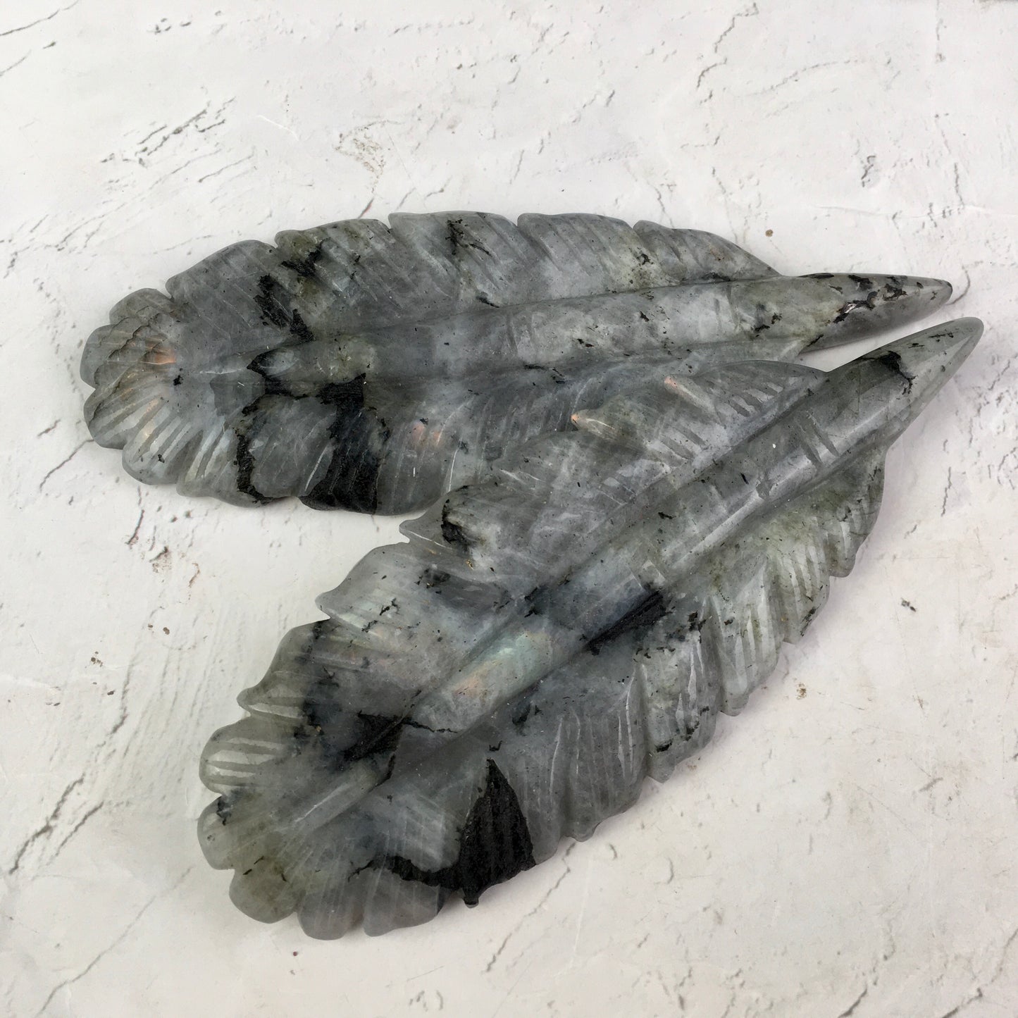 Wholesale Natural labradorite Crystal Carved halloween Ghost With Indian Feather for decoraiotion